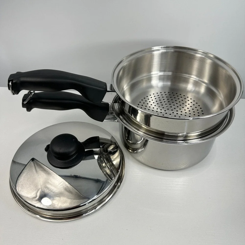 Cutco 5 Ply Aluminum Core Lidded Pot and Steamer Set Stainless Steel Made in USA